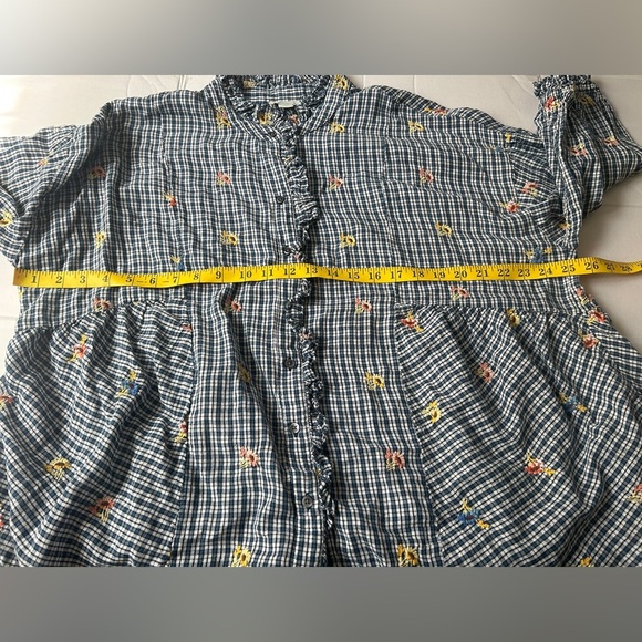 Sundance Women’s Seaside Gardens Blue Plaid Check Floral Ruffle Top - Picture 5 of 7